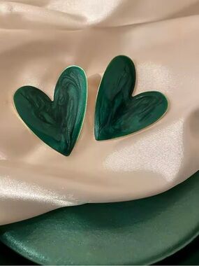 Green Heart Earrings Unique Jewelry